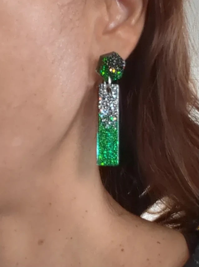 Earrings - Resin long rectangle and hexagon on post