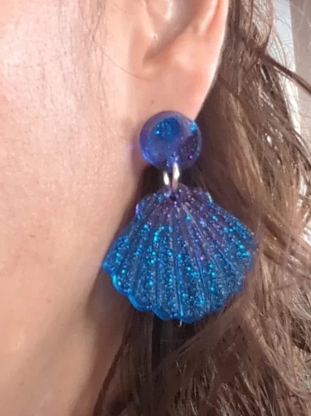 Earrings - Resin shell with circle on post