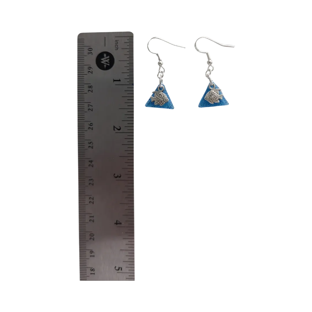 Earrings - Resin small triangle with silver fish on hook