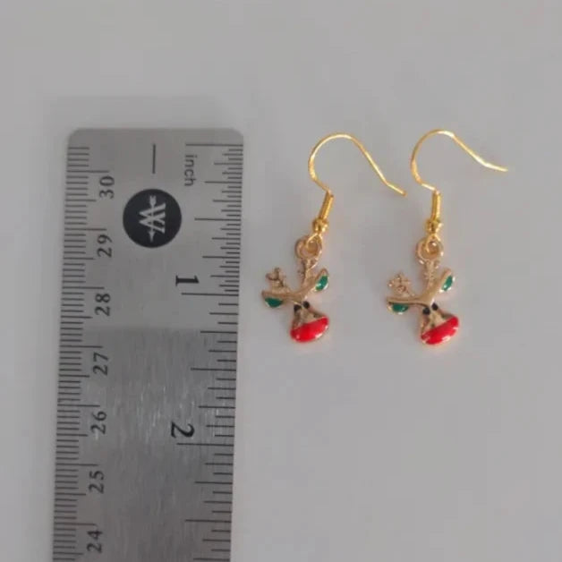 Earrings - Rudolph reindeer on gold hook