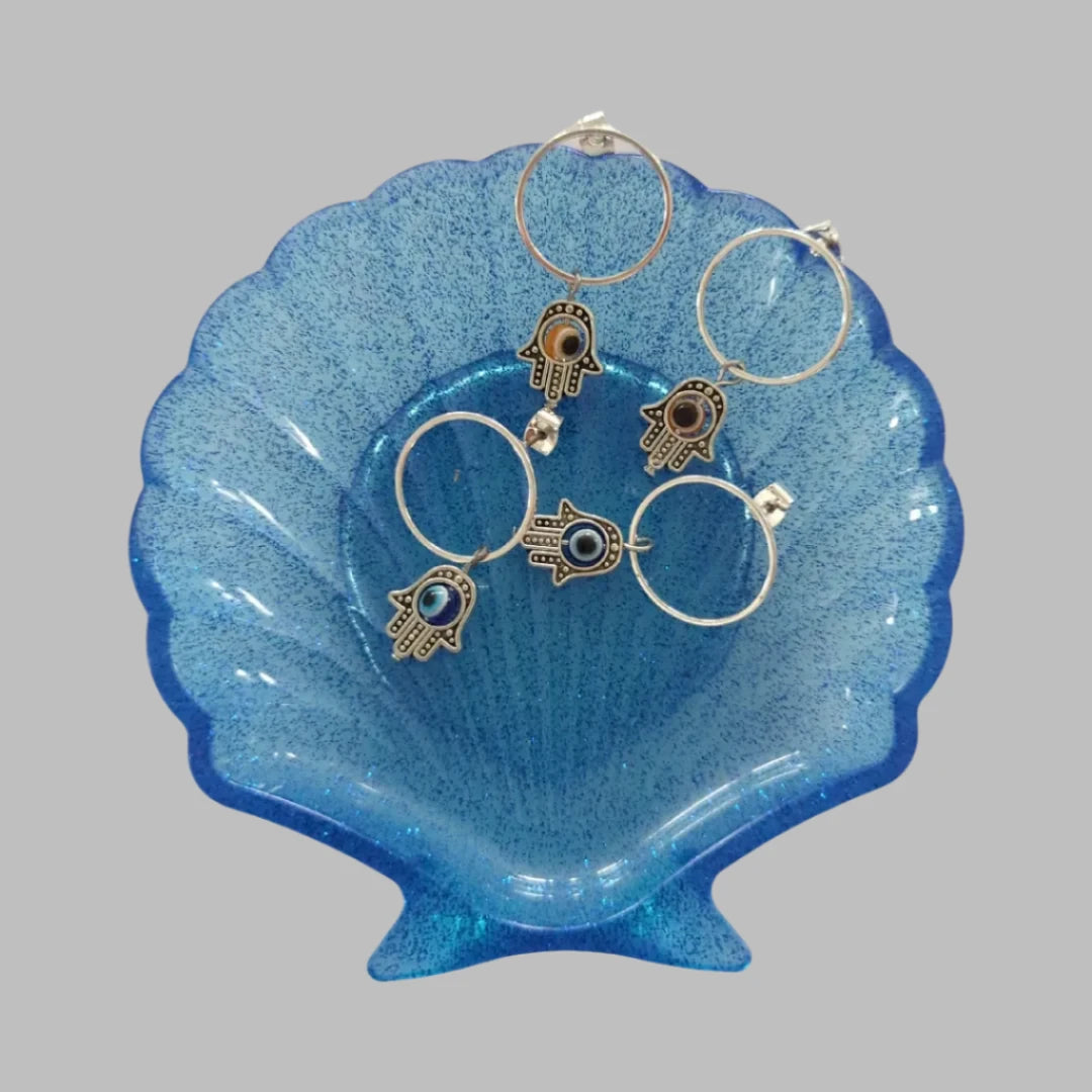 Earrings - Silver Hoop Post Earring with Colorful Evil Eye charm