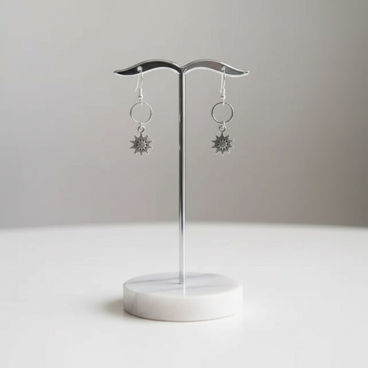 Earrings - Small silver circle with silver charm on silver hook