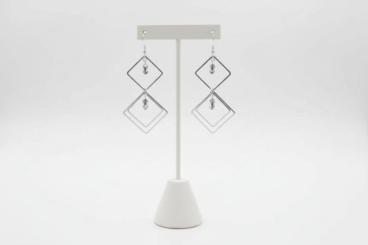 Earrings - Square/Diamond with 4 mm Bi-cone Crystal Beads on hook