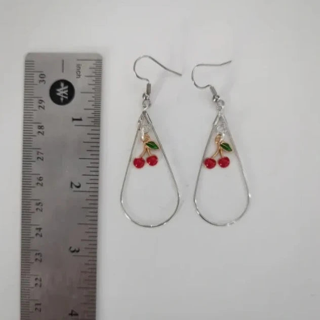 Earrings - Tear drop that opens with gold plated cherries on hook