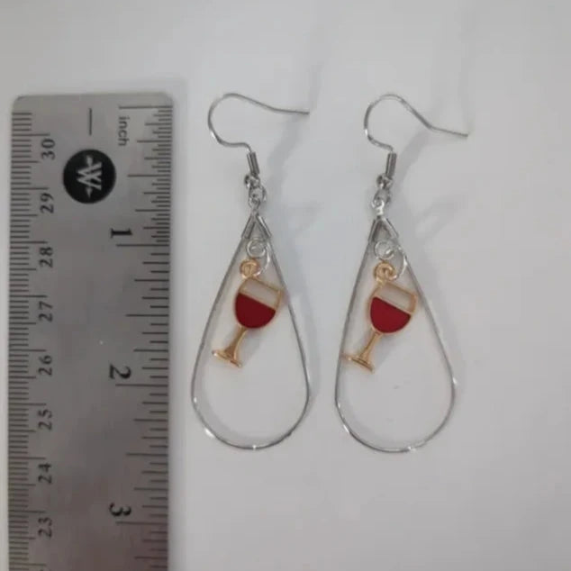 Earrings - Tear drop that opens with gold plated wine glass on hook