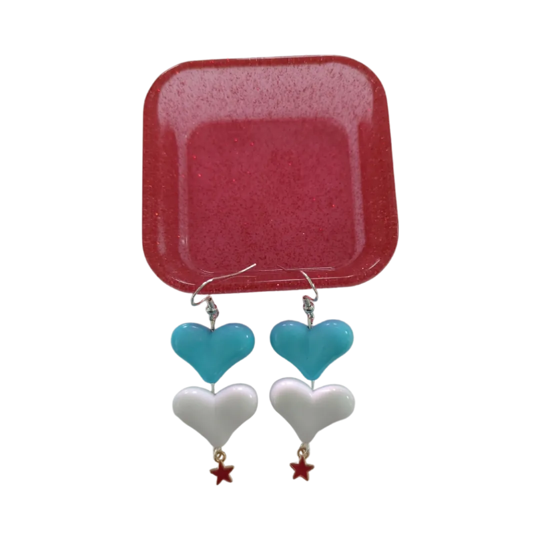 Earrings - Two acrylic hearts with star charm on hook