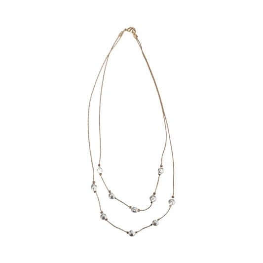 Necklace - 18 and 20 inches two layer White pearl beads on gold chain Necklace