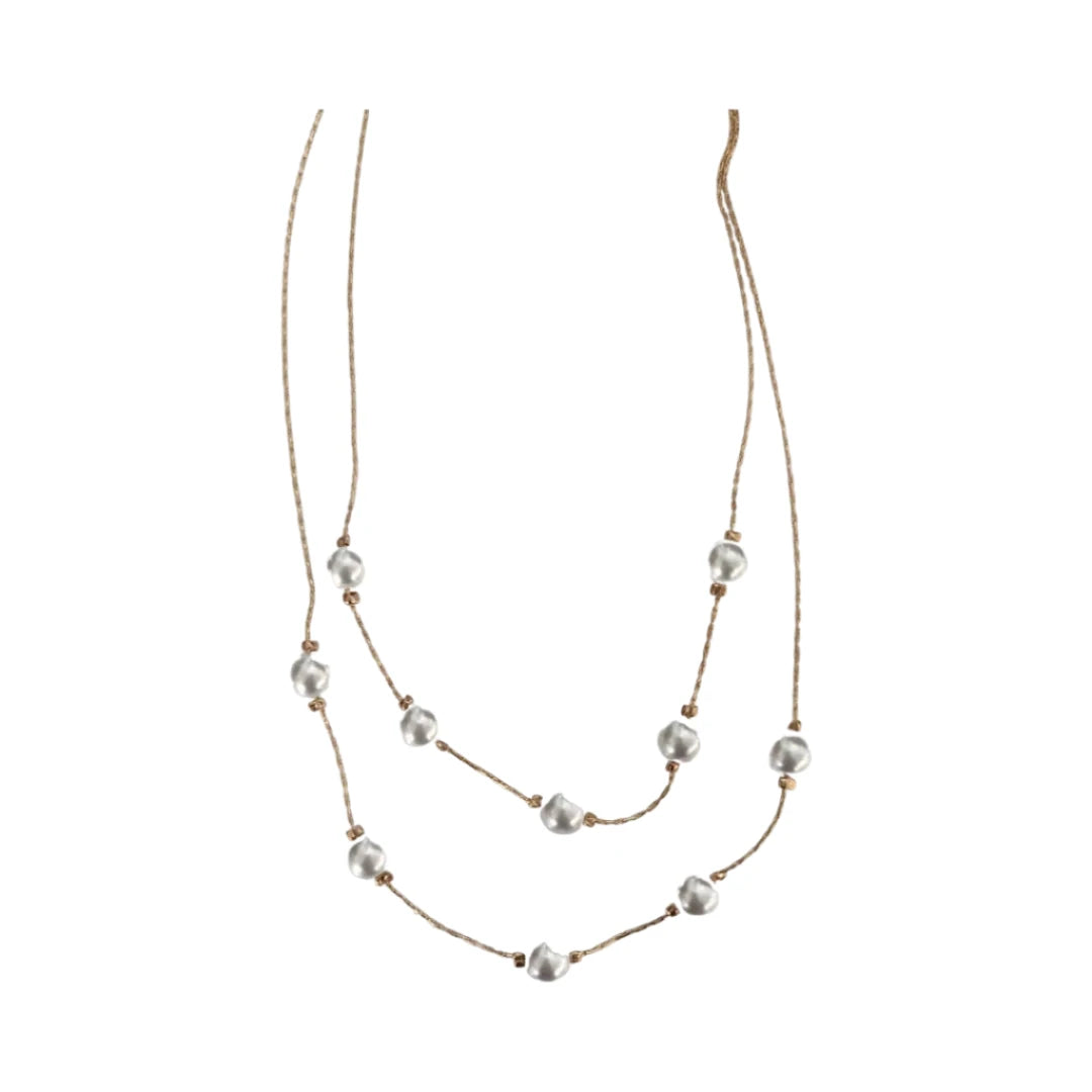 Necklace - 18 and 20 inches two layer White pearl beads on gold chain Necklace