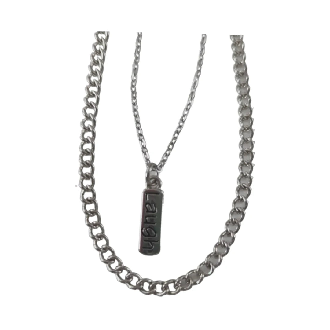 Necklace - 18 inches antique silver curb chain 15.5 inches stainless steel link chain with laugh charm