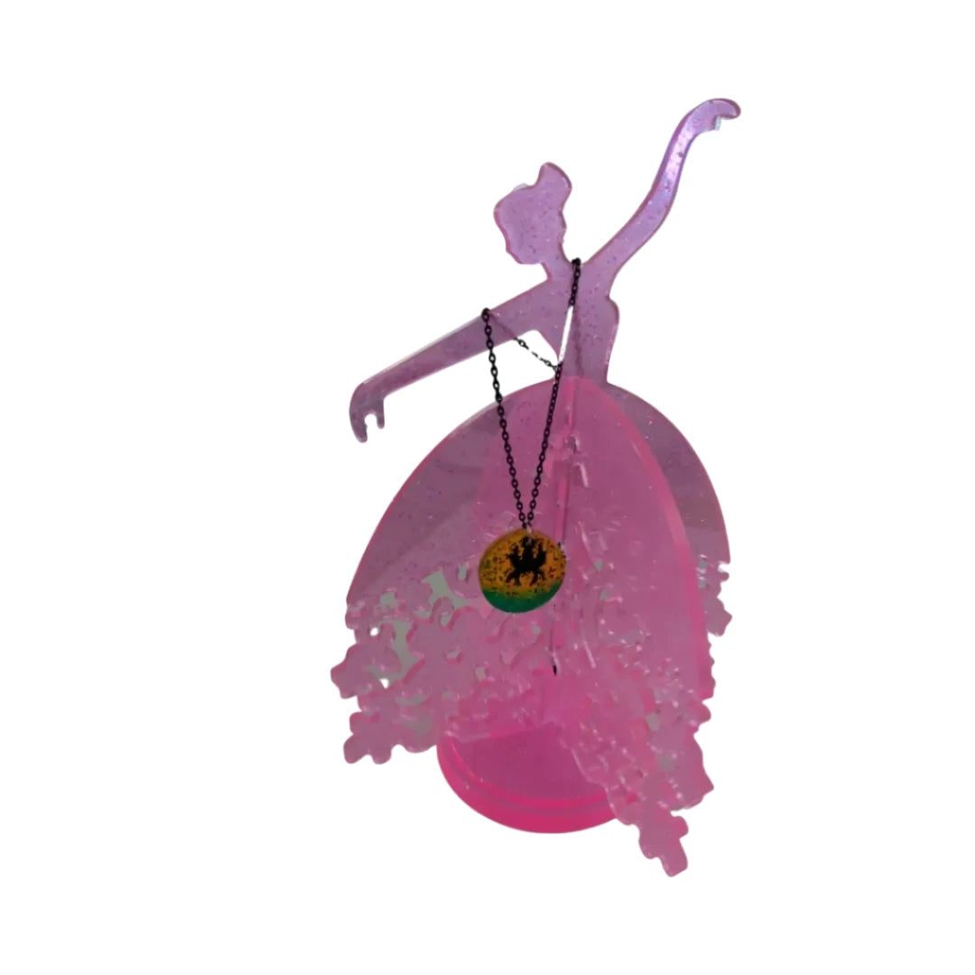 Necklace - 18 inches black chain with round yellow green resin circle ad black spider charm