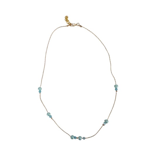 Necklace - 20 inches Blue bicone crystal beads and pearl beads on gold chain Necklace