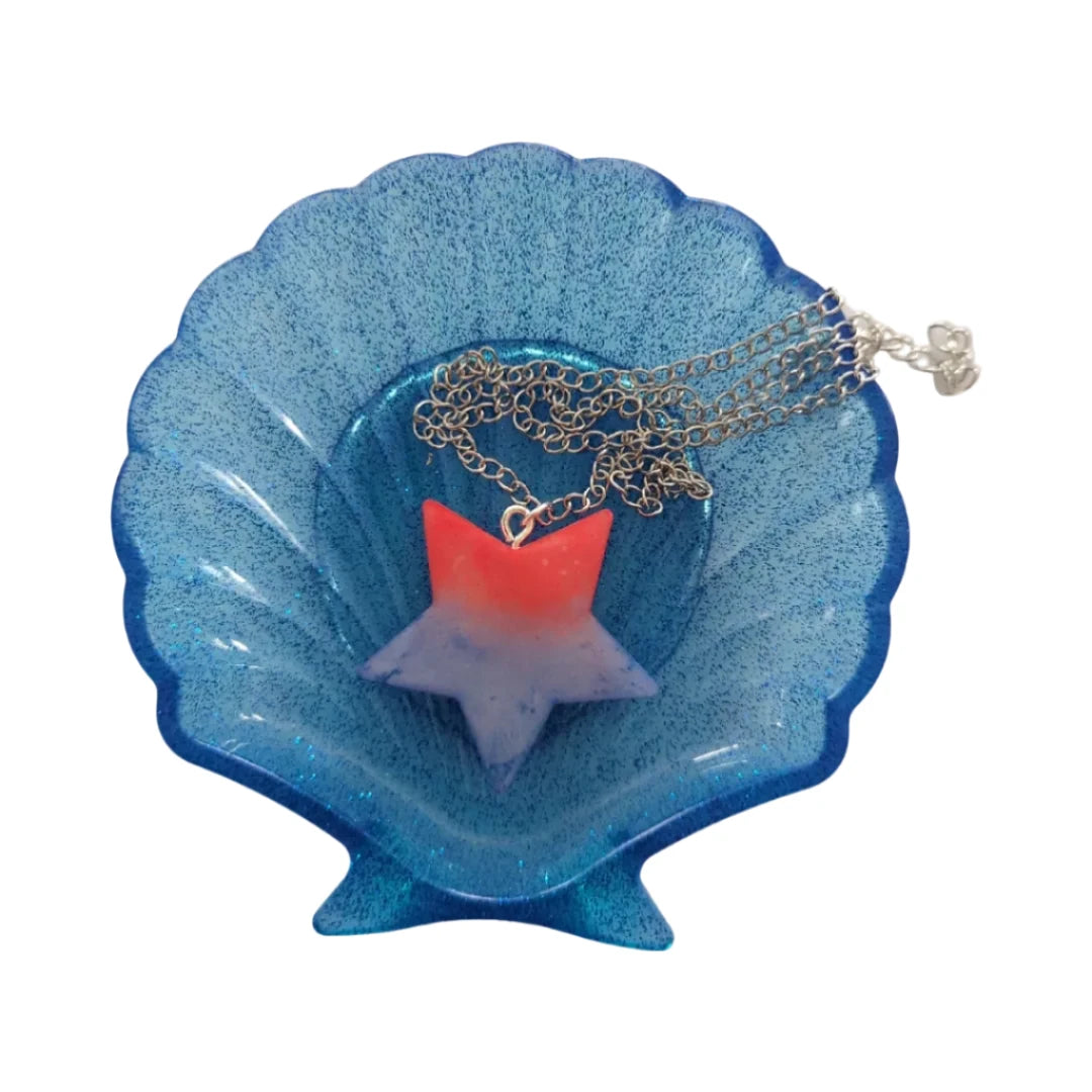 Necklace - 20 inches Resin star on stainless steel curb chain