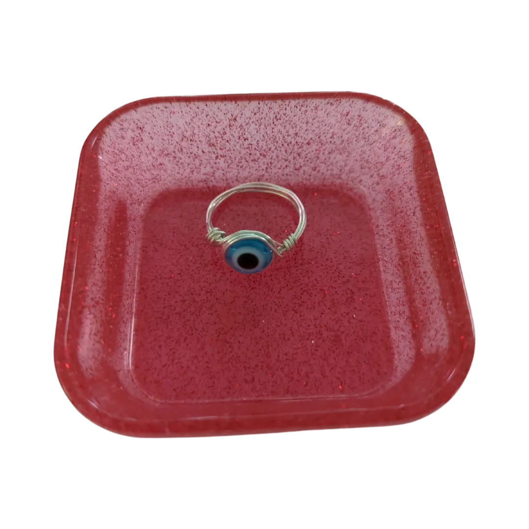 Ring - Evil light blue eye on silver 22 gauge wire 0.6mm