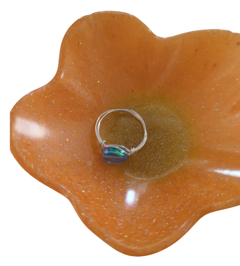 Ring - Small blue acrylic heart on silver 22 gauge wire 0.6mm