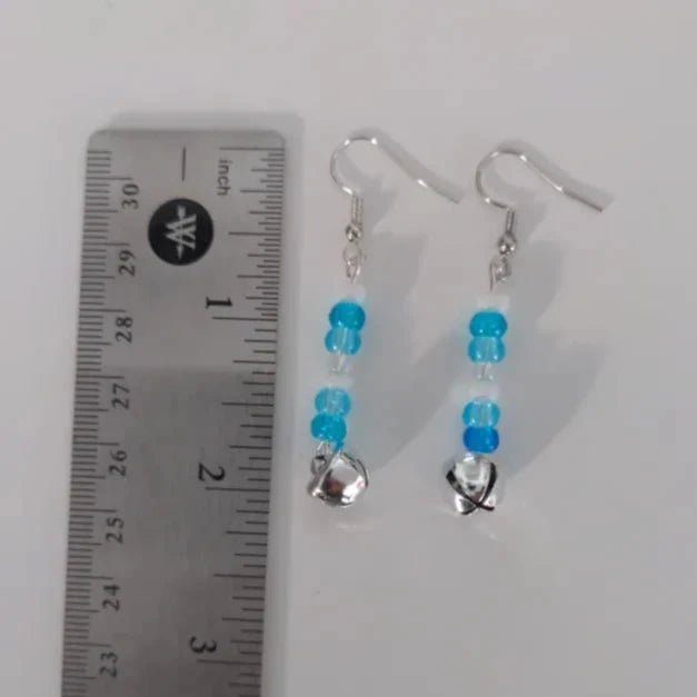 Earrings - Blue and White Silver Jingle Bell Drop Hook