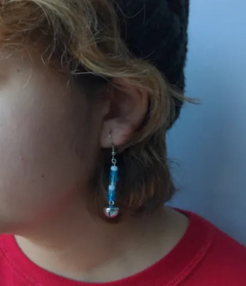 Earrings - Blue and White Silver Jingle Bell Drop Hook