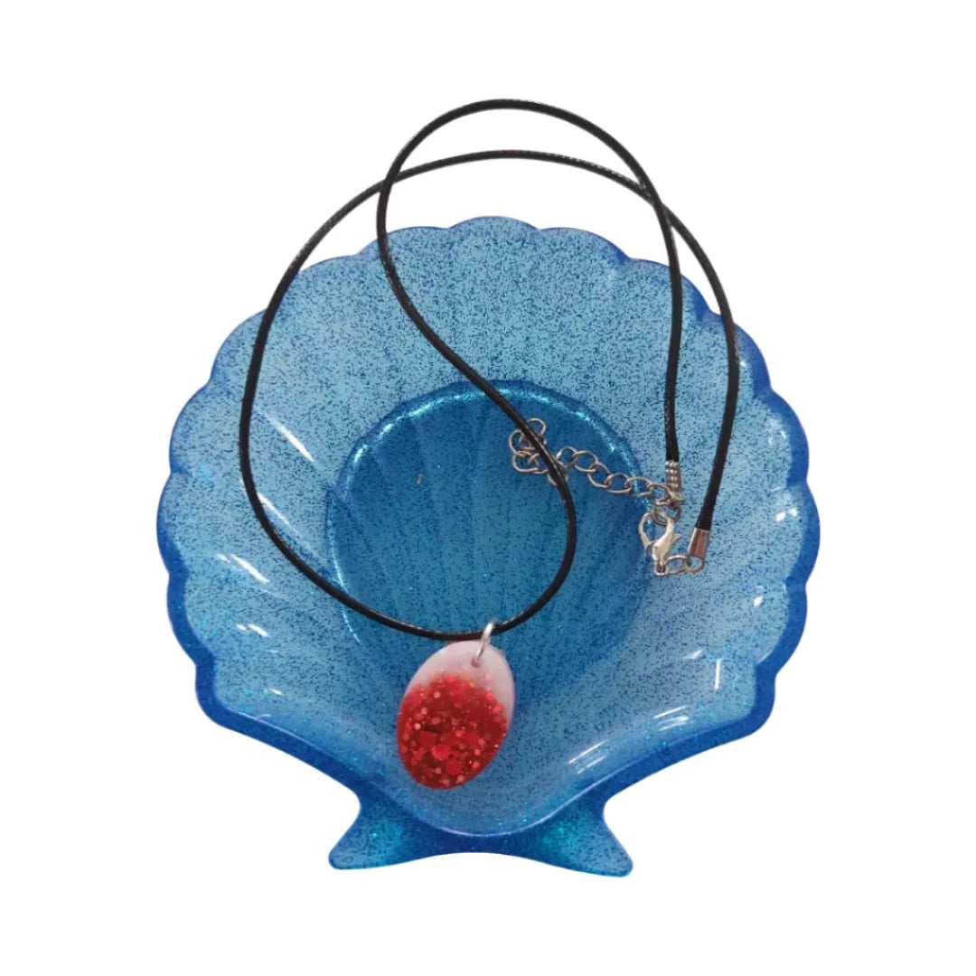 Necklace - 18 inches small resin oval on braided black cord