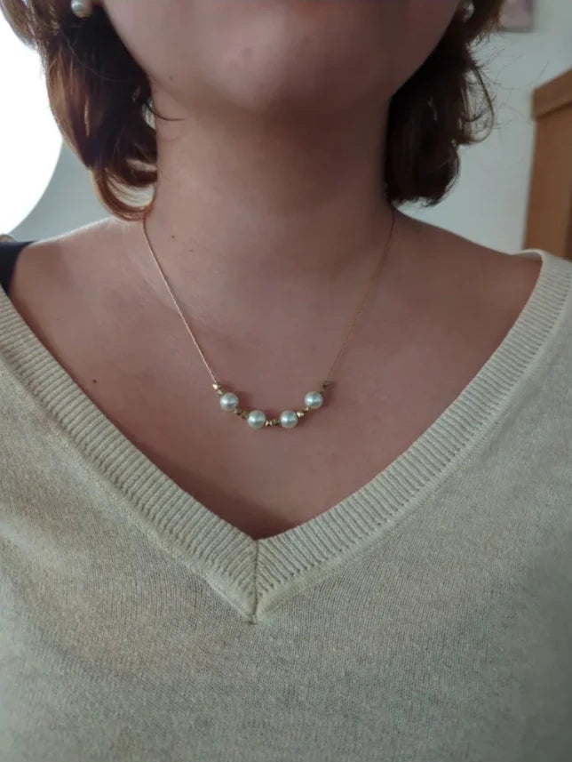 Necklace - 18 inches White pearl with gold spacer beads on gold chain Necklace