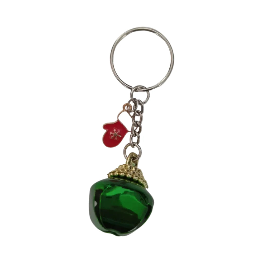 Keychain - Christmas charm with one big green jingle bell