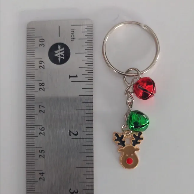 Keychain - Christmas charm with two Small Jingle Bells (green and red)