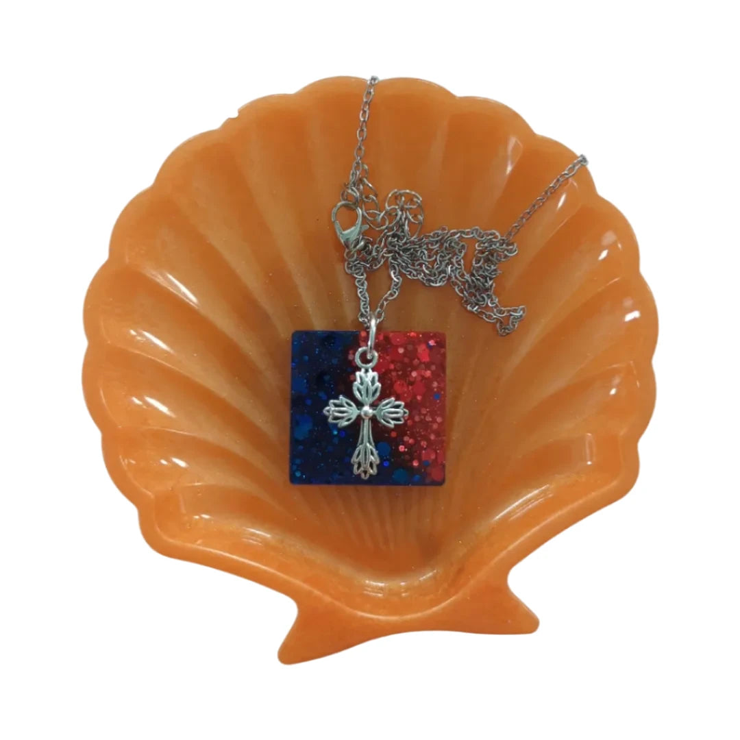 Necklace - 18.5 inches silver cross resin square on silver chain