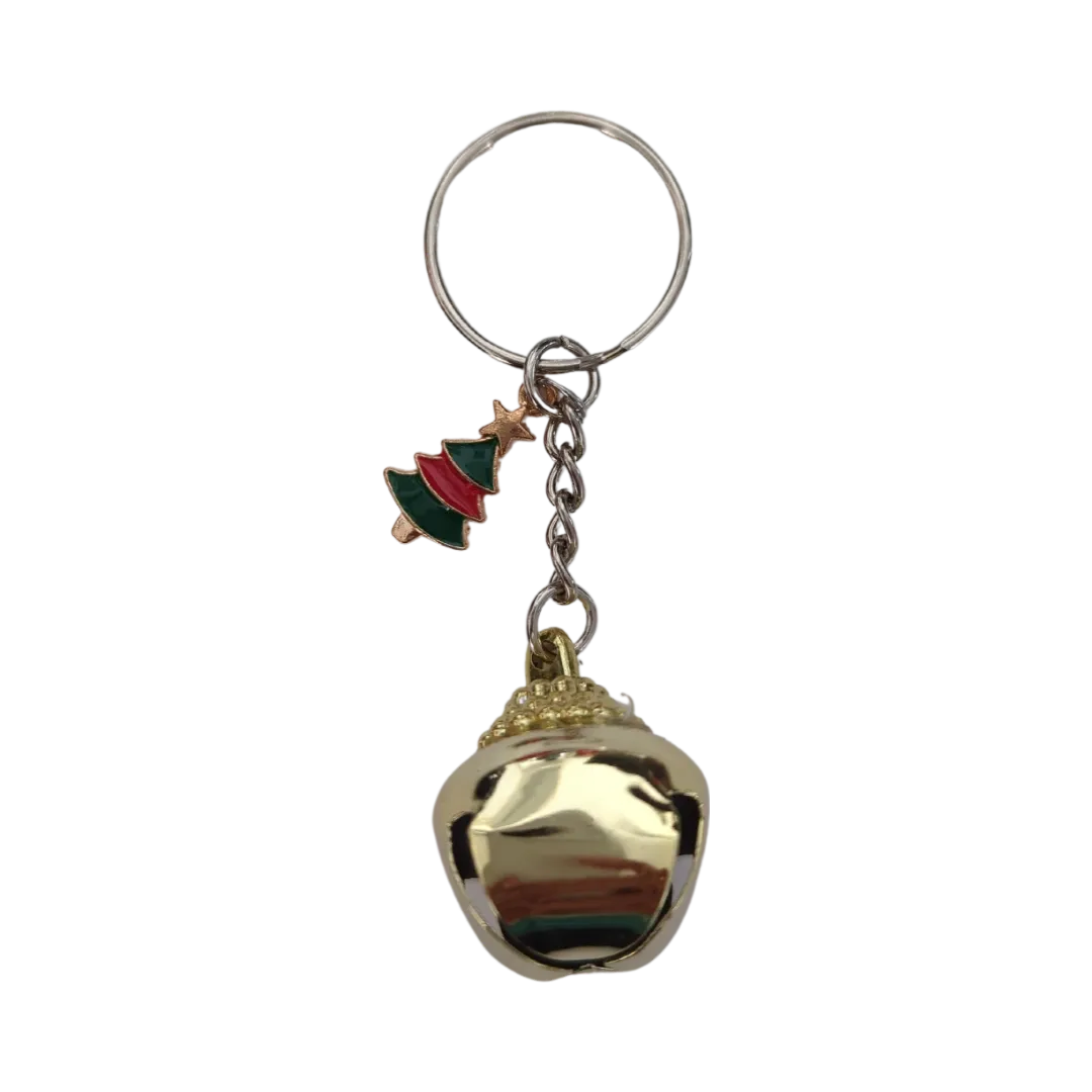 Keychain - Christmas tree charm with One big gold jingle bell