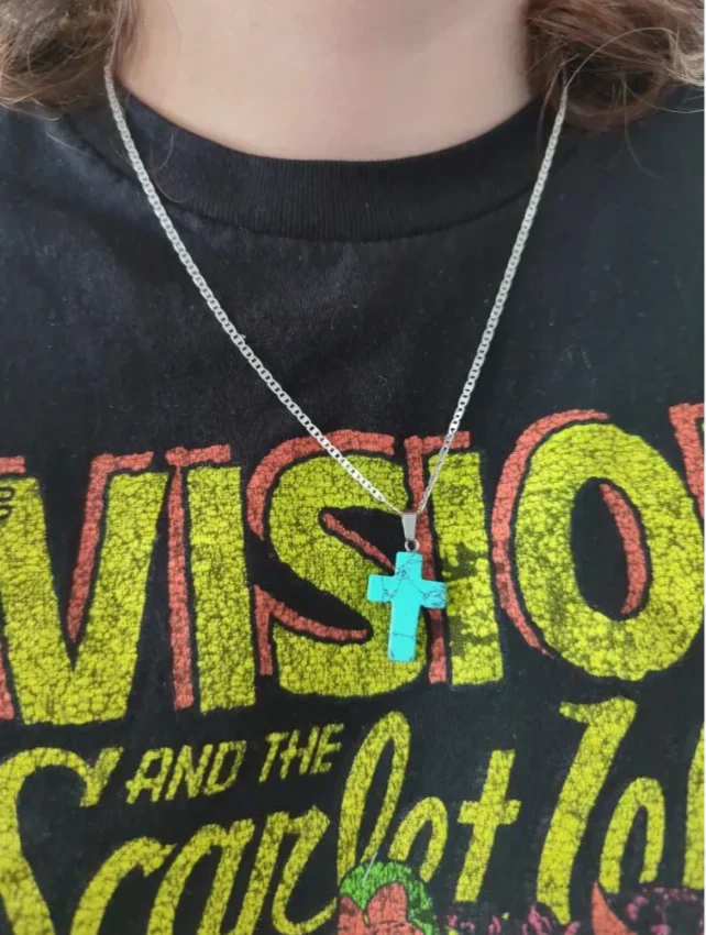 Necklace - 19 inches 925 silver chain with gemstone cross pendant