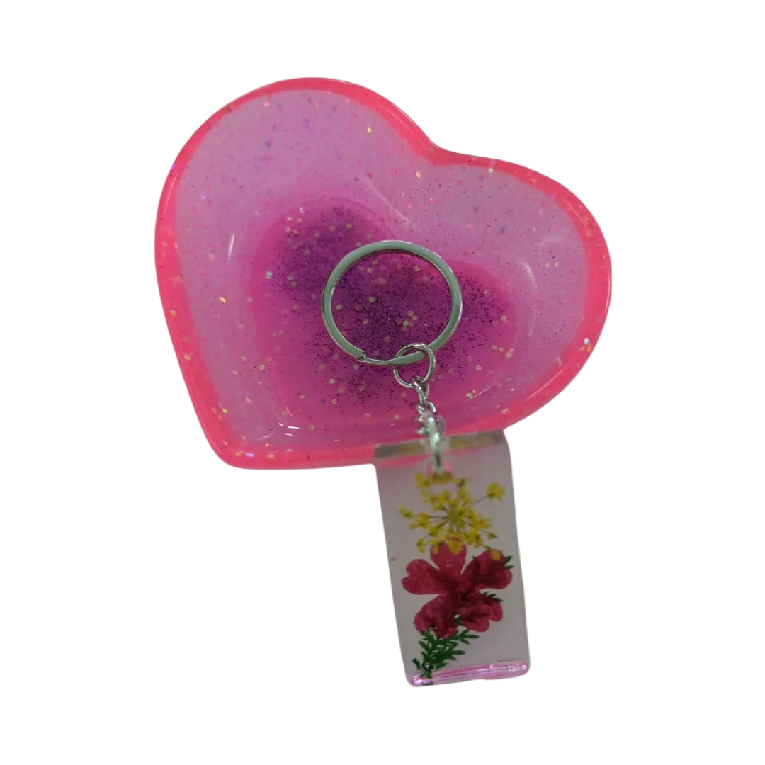 Keychain - Flowers in Clear resin rectangle