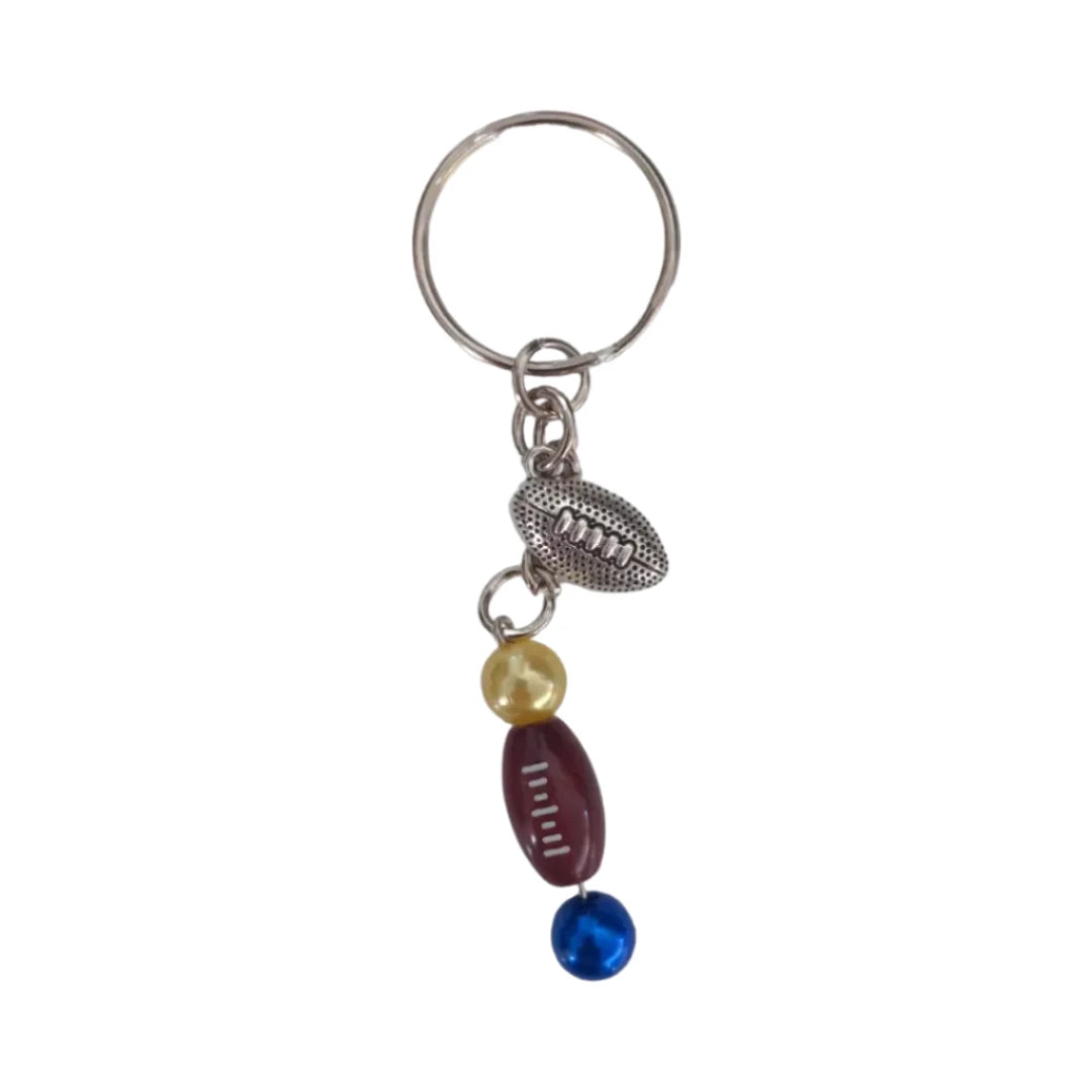Keychain - Football royal blue and gold with silver football charm