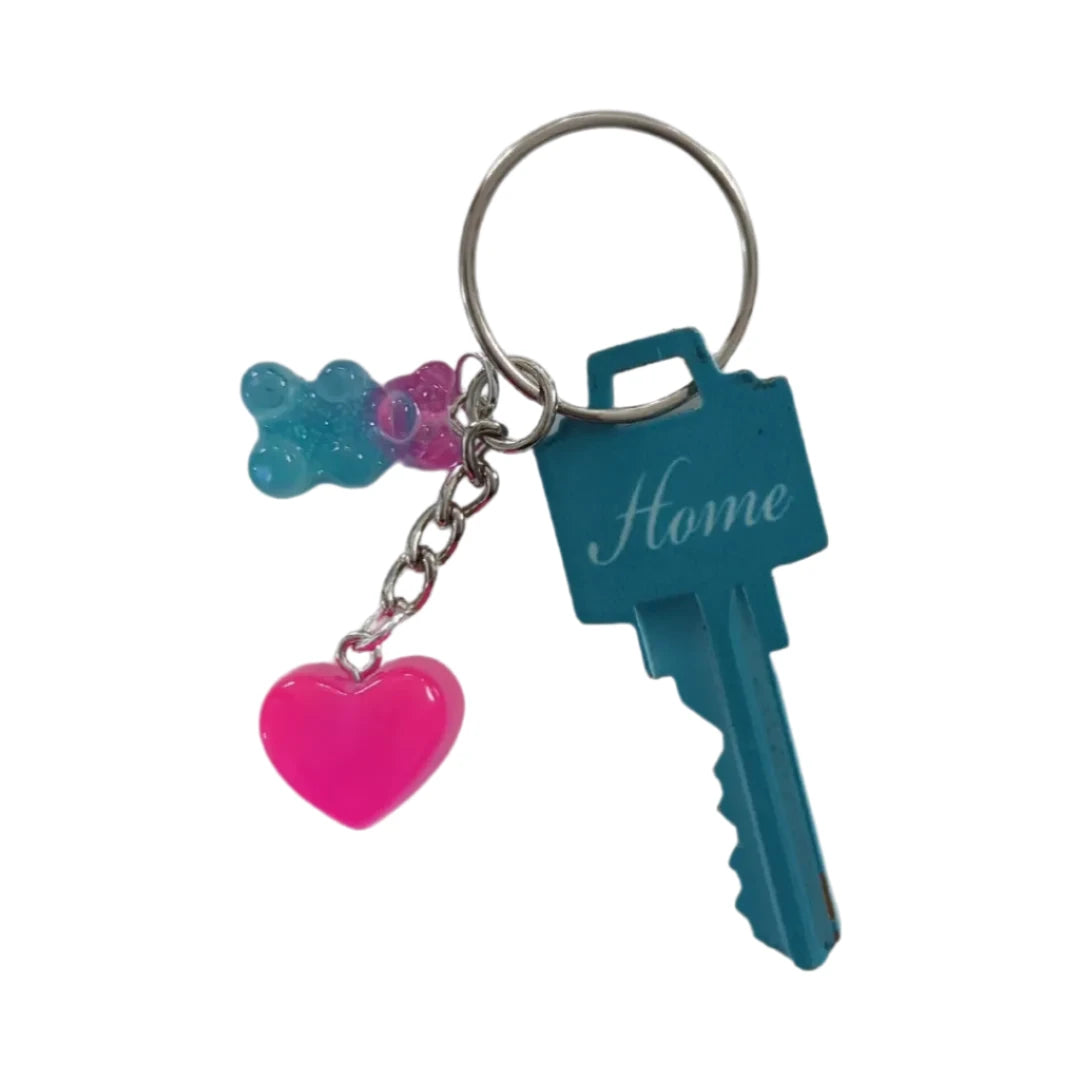 Keychain - Gummy Bear and Hear Gummy Charm on Silver Chain