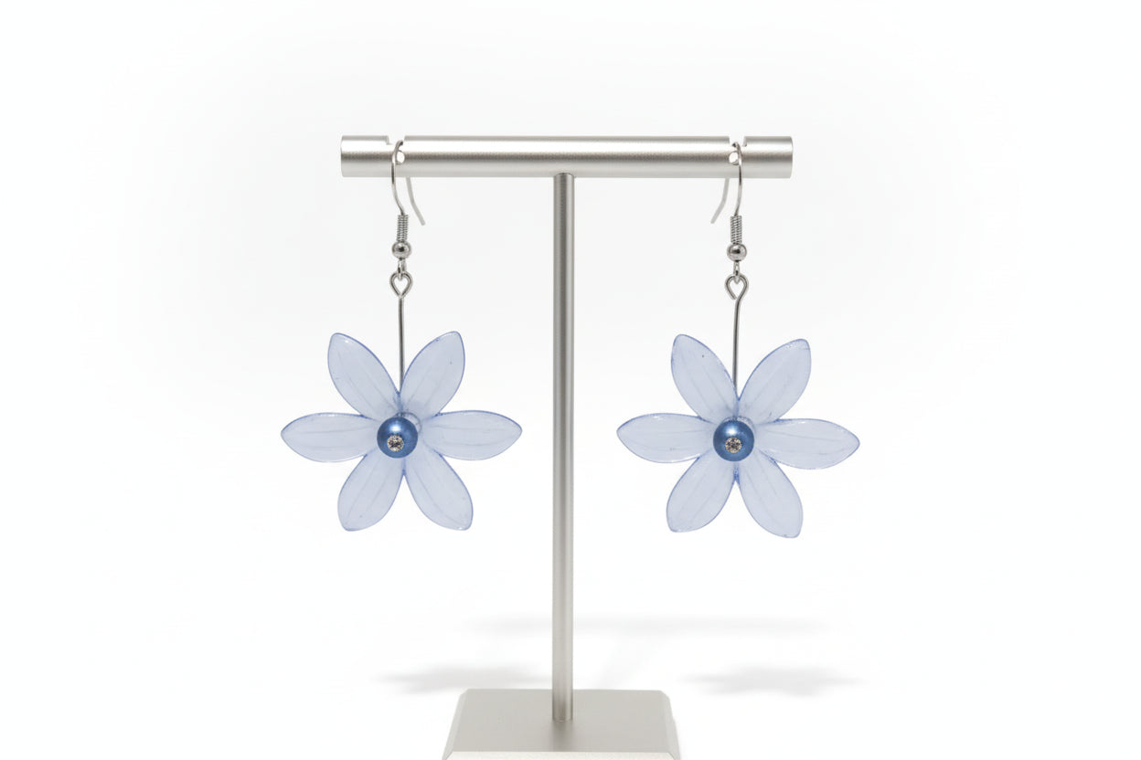 Earrings - Acrylic flower with silver pearl bead on hook