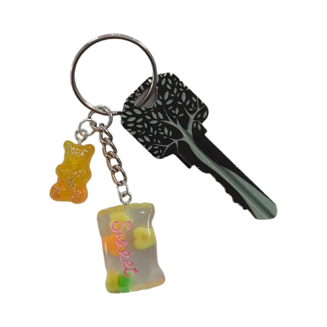 Keychain - Gummy Bear and Sweet Candy Charm on Silver Chain