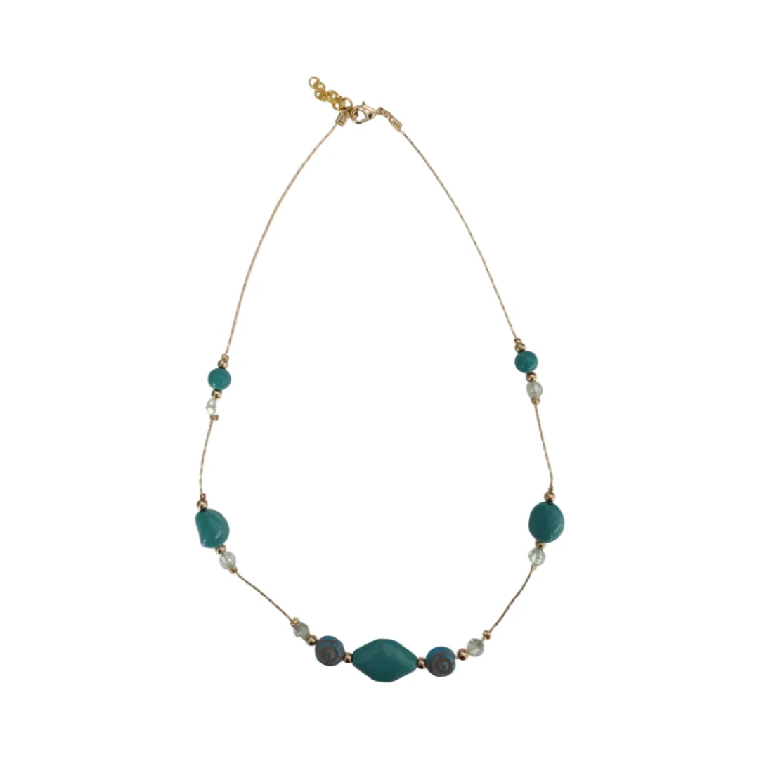 Necklace - 19.5 inches Blue beads and gold spacer beads on gold chain Necklace