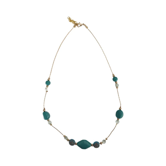 Necklace - 19.5 inches Blue beads and gold spacer beads on gold chain Necklace