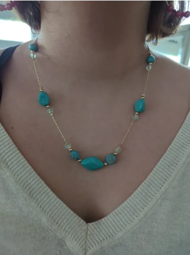 Necklace - 19.5 inches Blue beads and gold spacer beads on gold chain Necklace