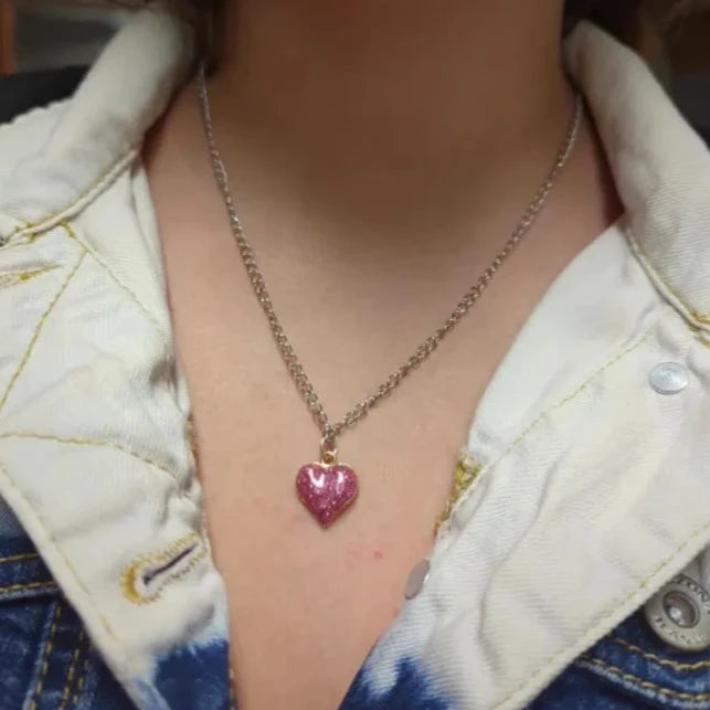 Necklace - 19.5 inches stainless steel curb chain with gold plated heart charm