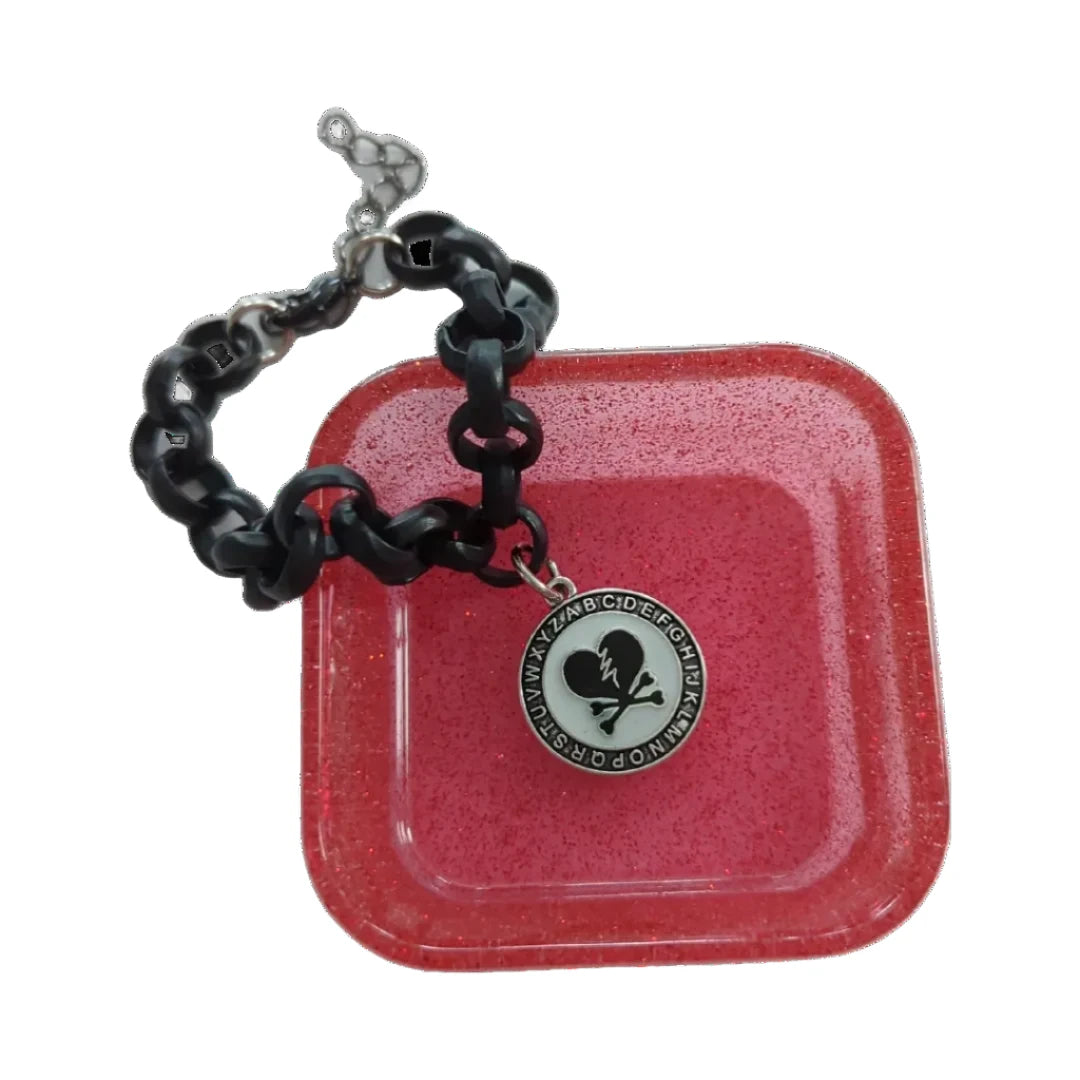 Bracelet - 7 inches Broken heart charm on black rolo chain