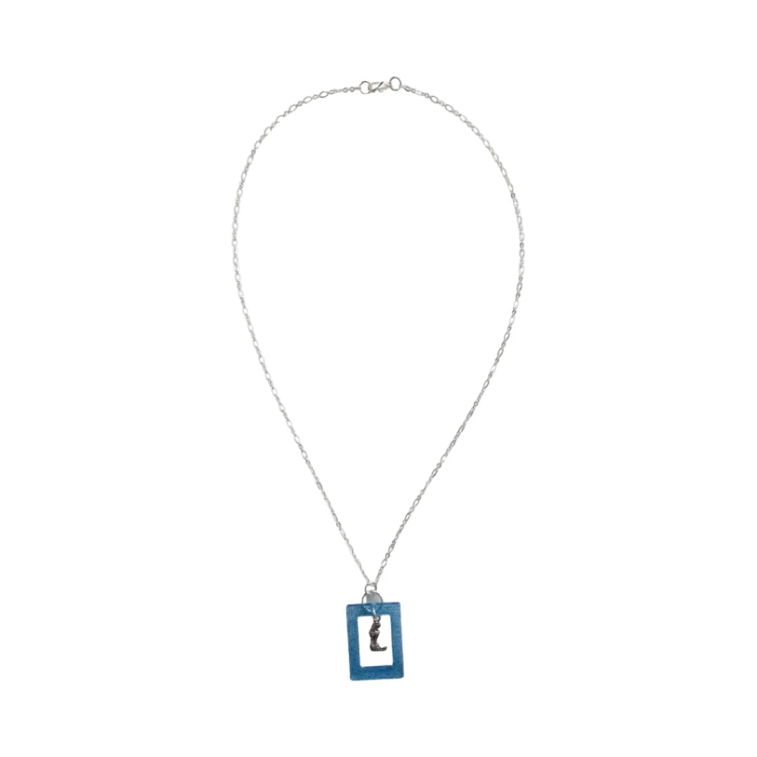 Blue Glitter Resin Mermaid Rectangle Pendant Necklace