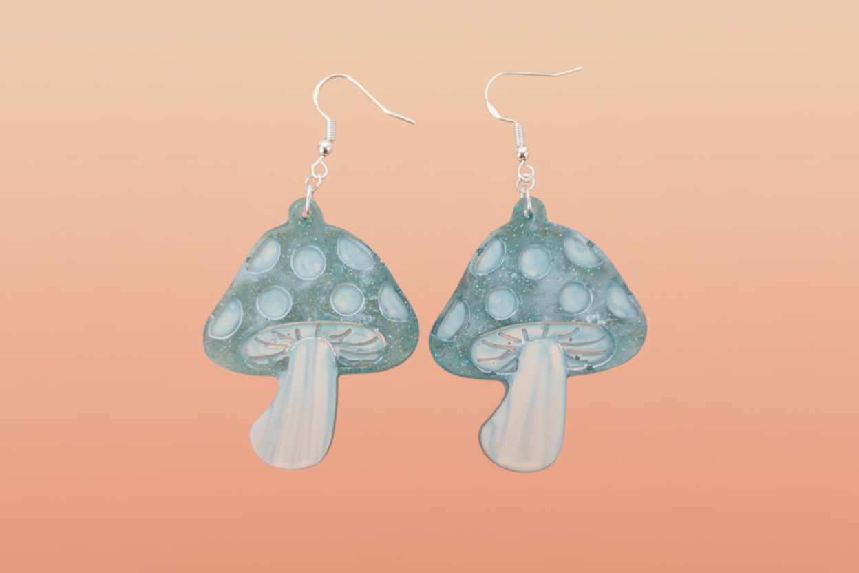 Earrings - Resin red and white mushroom on silver hook