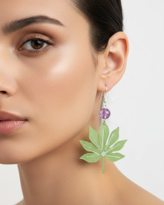 Botanical Resin Maple Leaf Dangle Earrings – .925 Sterling Silver Hooks