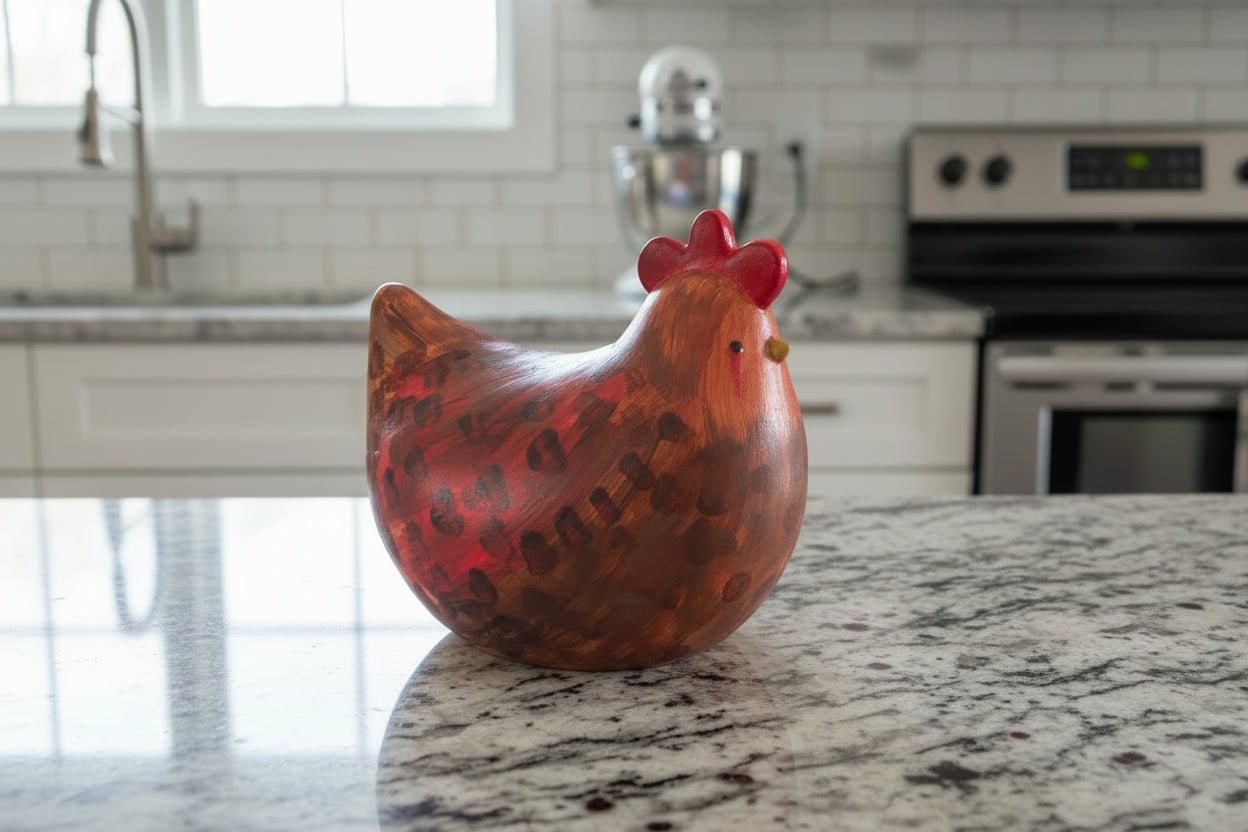 Handmade Eco-Resin Chicken Figurine – Hand-Painted Farmhouse Decor
