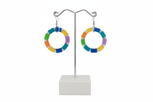 Earrings - Acrylic color pattern hoops on silver hook