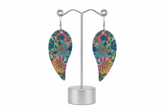 Earrings - Acrylic color pattern wings on silver hook