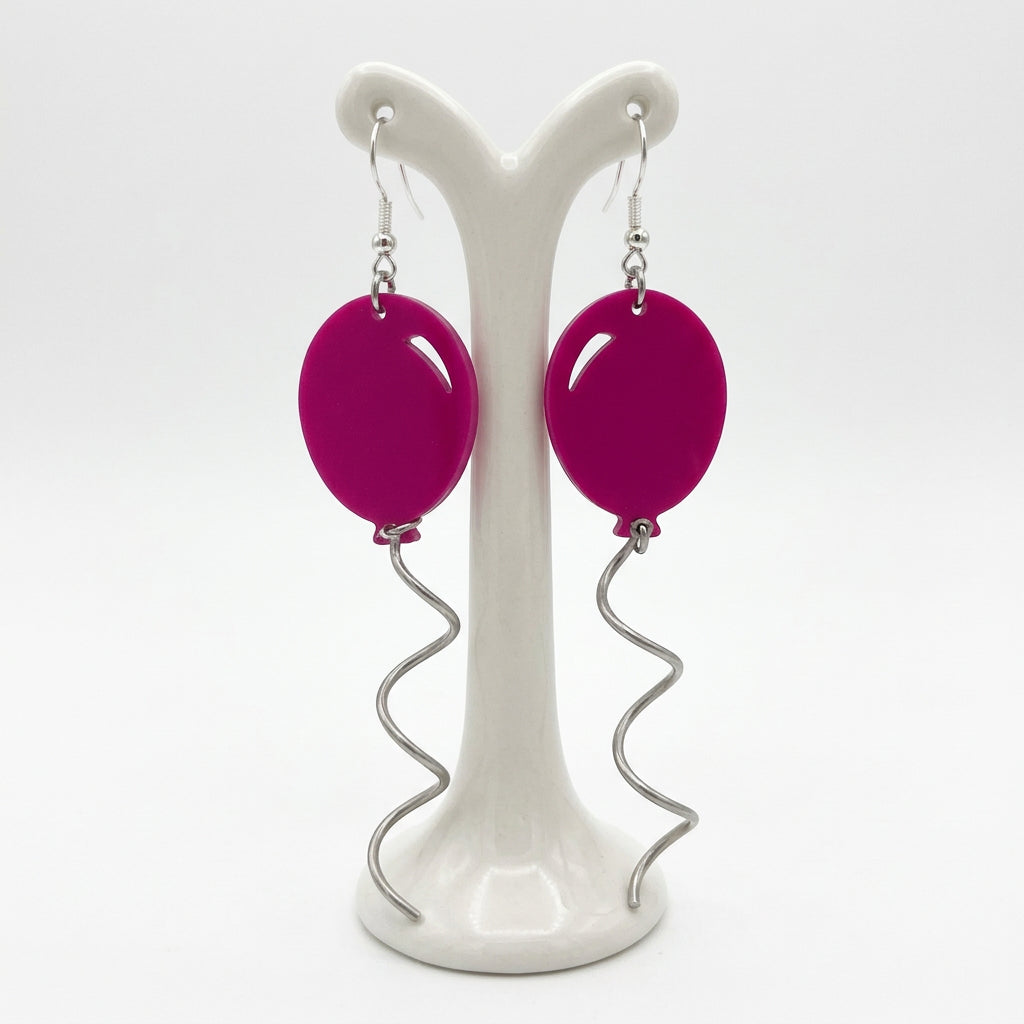 Earrings - Hot pink metal balloon on silver 925 hook
