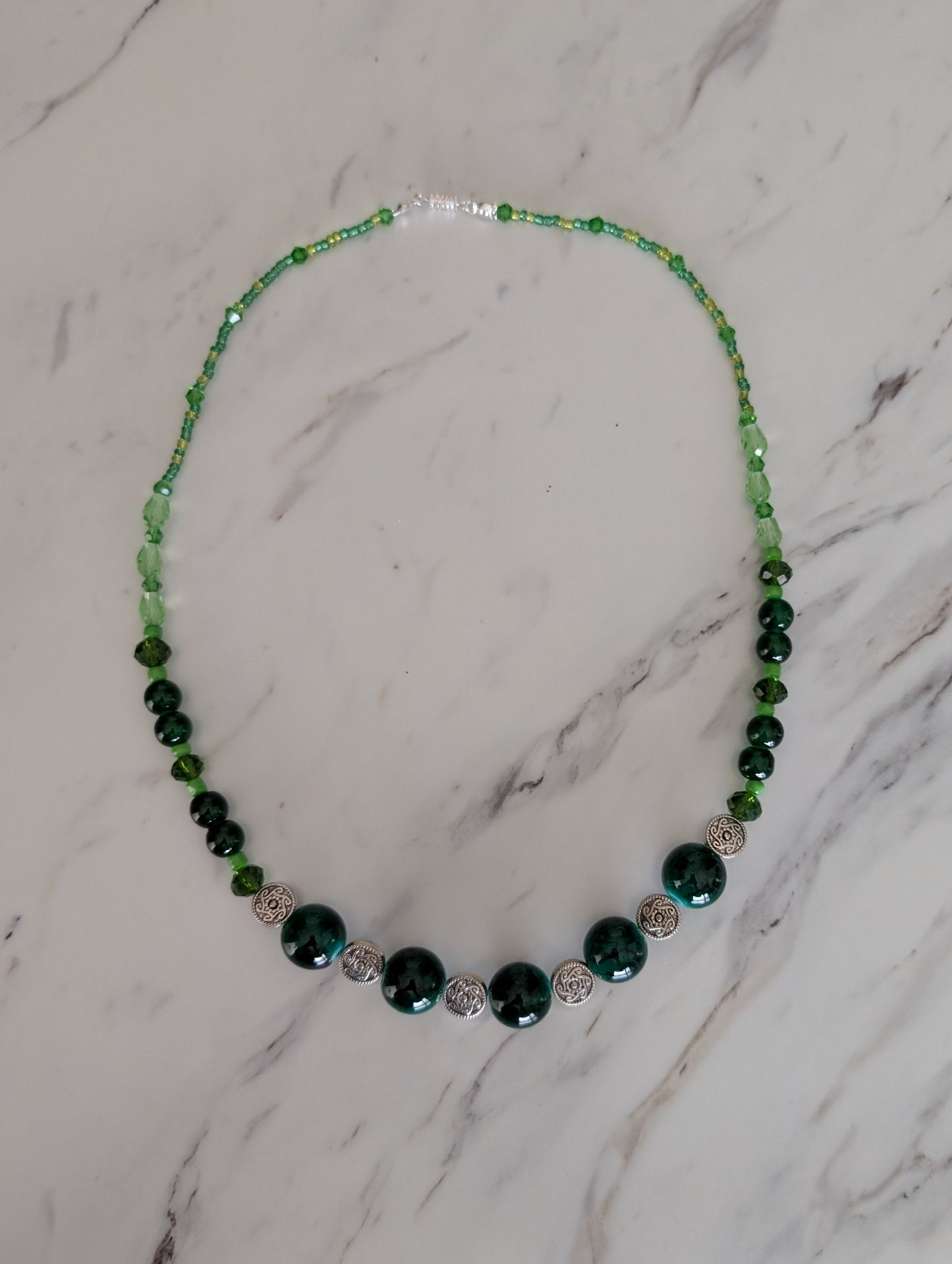Forest Muse: Green Glass, Crystal, and Stainless Steel Beaded Statement Necklace