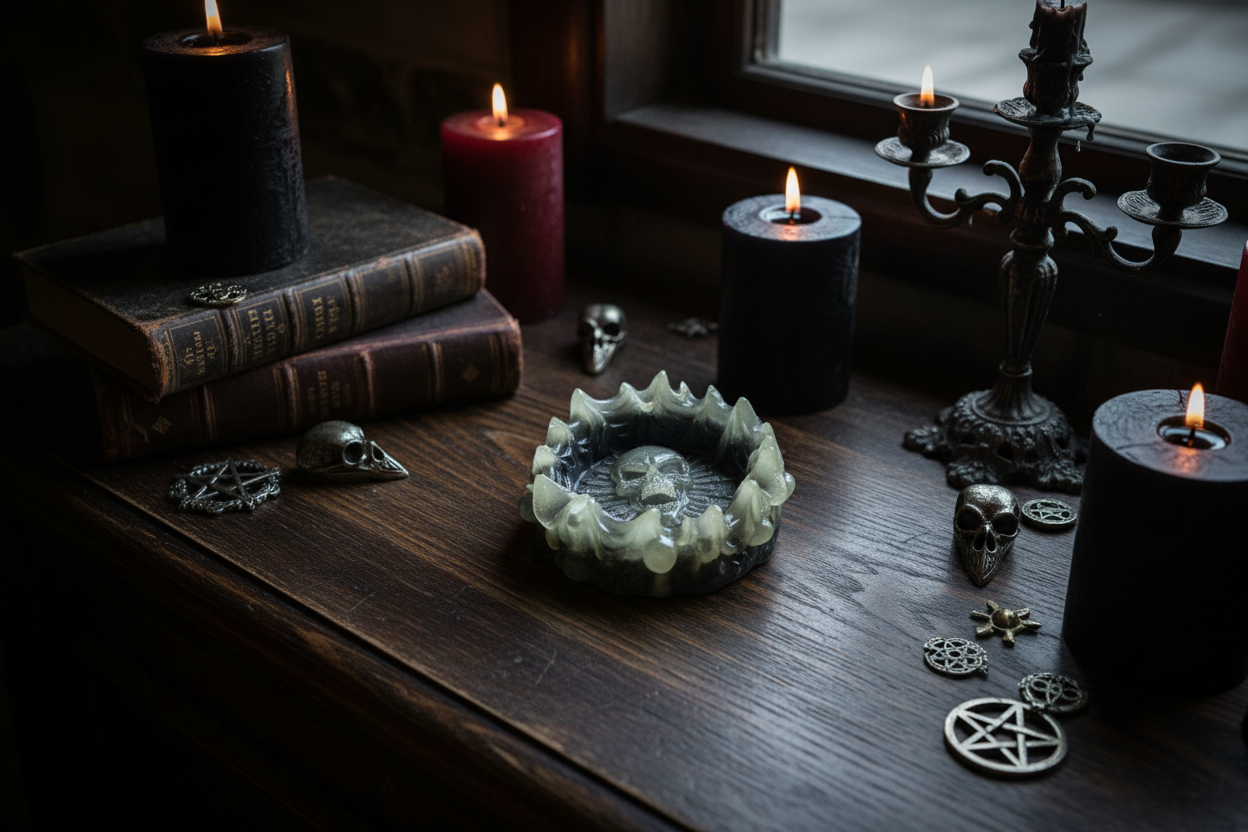 Glow in the dark/black resin skull trinket dish for Gothic jewelry