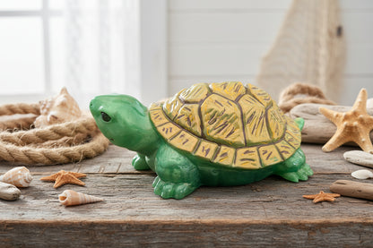 This charming resin turtle knickknack, measuring approximately 3 by 5.5 inches with a height of 2 inches, is a perfect decorative piece for any space.