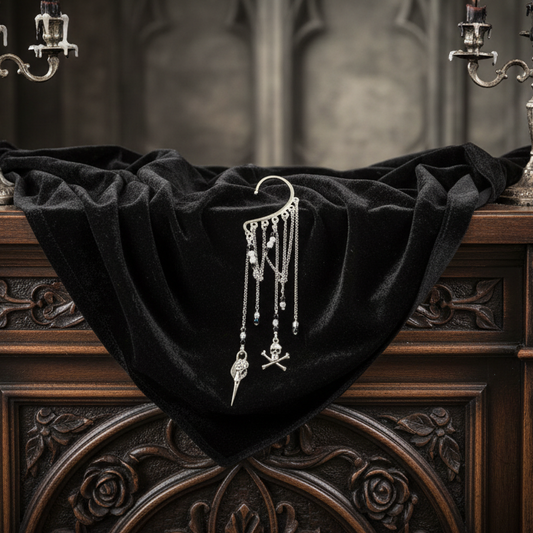 Raven Skull Chain Ear Cuff – No Piercing Gothic Wrap Earring
