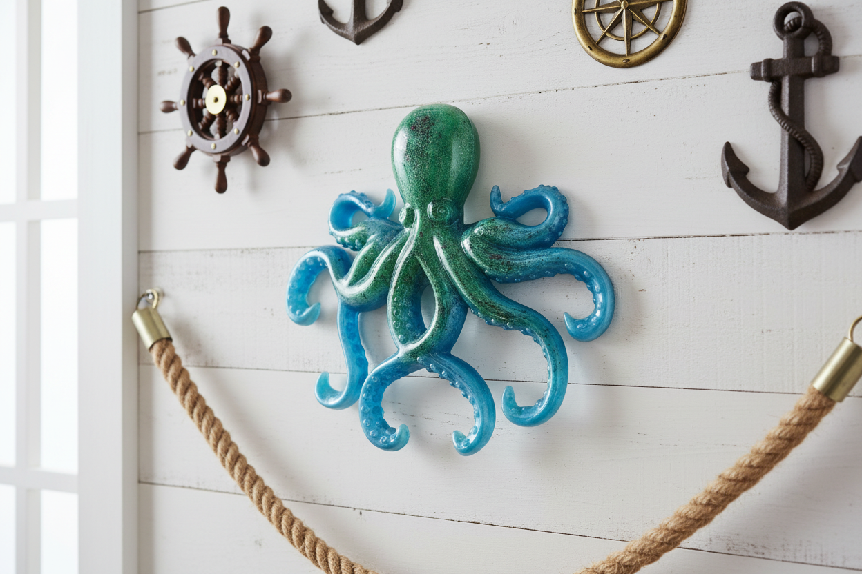 This handcrafted sculpture brings a sense of wonder and playfulness to your home decor. Whether you’re styling a beach house or just love marine life, this octopus adds character and a pop of artisan color to any space.

Product Details:

Dimensions: Approximately 8" L x 9" W

Weight: 9.7 oz

Material: High-quality, durable epoxy resin (smooth and glass-like).

Versatility: Ideal for nautical-themed nurseries, office desks, or as a unique gift for ocean lovers.