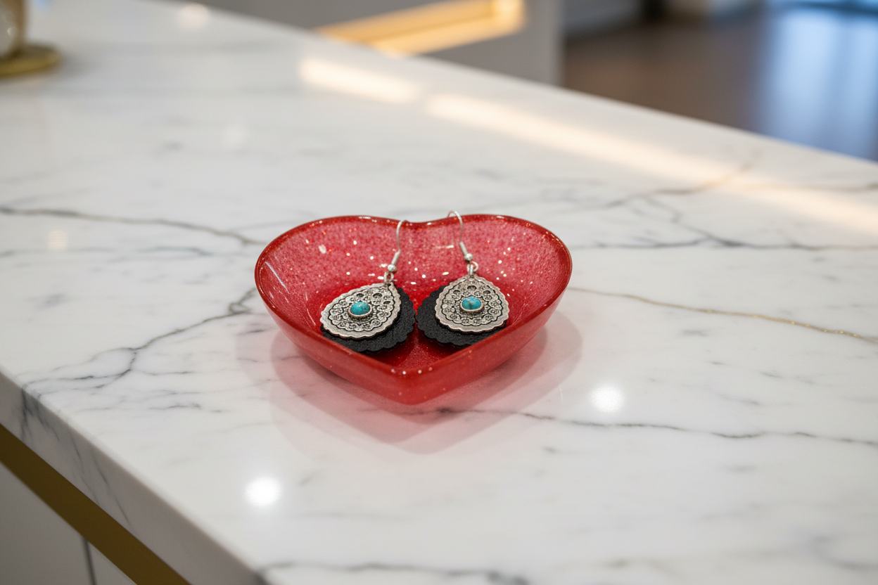 Black Leather Teardrop Earrings with Blue Bead and Silver Hooks